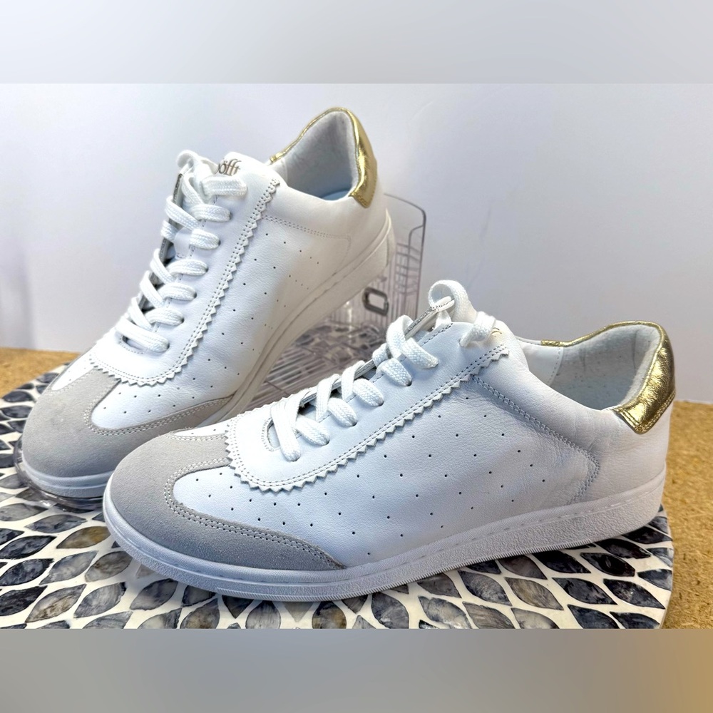 Sofft White Sneakers with Gold Heel Accent